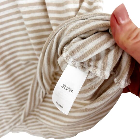 J. Jill Tan White Striped Linen Blend Cold Shoulder T Shirt Sz L - Picture 3 of 4